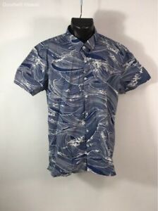 TORI RICHARD Blue/Navy Short Sleeve Button Cotton Hawaiian Shirt Men - Size XL