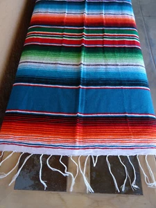 Mexican Serape OMEXS-Teal 5'X7' Blanket Table Cover Seat Cover Throw - Picture 1 of 3