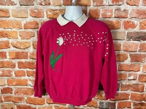 vintage 80s 90s boxy fit dandelion pink polo collar sweatshirt - sz L mom granny - Picture 1 of 5