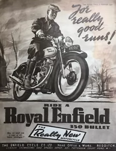 ROYAL ENFIELD KUGEL 350cc 1950 ORIGINAL B/W WERBUNG 26 cm x 20 cm - Bild 1 von 4