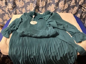 Vintage Anrabess Pleated Dress With Puffed Long Sleeves In Teal Sz M Maxi NWT - Picture 1 of 5