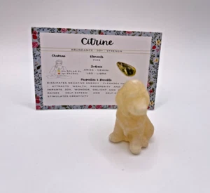 Citrine Dog Hand Carved Ornament Healing Chakra Reiki + card + velvet bag - Picture 1 of 10