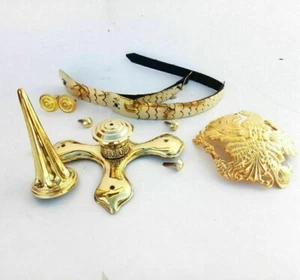 Latón de espiga larga con base, insignia de latón, cinturón para casco de cuero de espinillas alemanas - Imagen 1 de 7