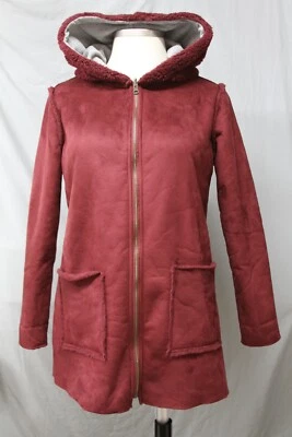 Denim & Co. Reversible Faux Suede to Sherpa Zip-Front Coat  WINE RTL$75 - Image 1 of 4