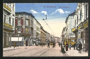 M.-Gladbach, Krefelderstraße mit Geschäften und Straßenbahn, Ansichtskarte 1919 - Picture 1 of 2