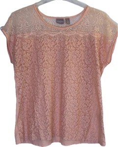 Chicos Talla 2 Top Melocotón Cuello Redondo Manga Corta Encaje Demasiado Informal Verano Otoño - Imagen 1 de 10