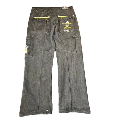 Jeans vintage Y2k Red Ape 38x31 perna larga folgada carga hip hop bolsos bordados - Imagem 1 de 4