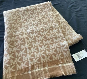 NWT Michael Kors Signature MK Logo Jacquard Cape Wrap/Scarf (27”x75”) Camel * - Picture 1 of 15