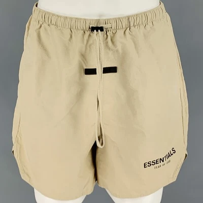 ESSENTIALS Por Fear Of God TALLA S Beige Logo Algodón Nylon Cordón Shorts - Imagen 1 de 4