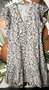 Vestido Club Monaco Talla 12 Blanco y Negro Estampado En Niveles Vestido de Día Cremallera Lateral Nuevo con Etiquetas - Imagen 1 de 6