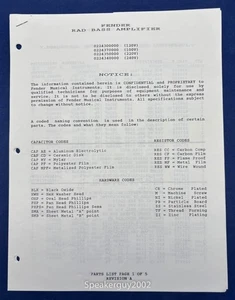 Original Fender RAD Bass Amplifier Schematic & Parts List - Picture 1 of 1