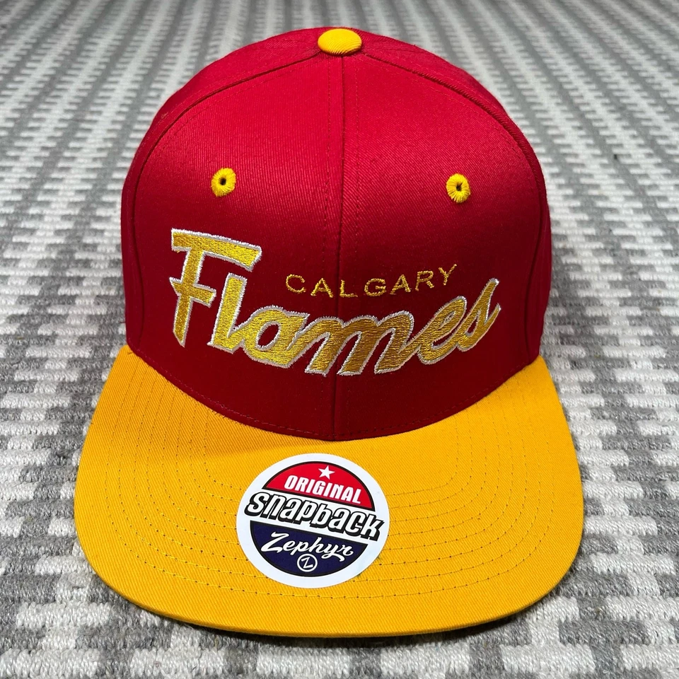 Vintage NHL Calgary Flames Snapback Cap Hat 90s Zephyr NEW NWT Script - Image 1 of 4