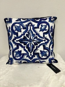 $415 Dolce & Gabbana Canvas Cushion Pillow Mediterranean Small Blue White NEW - Picture 1 of 10