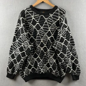 Vintage COOGI Sweater Mens XL Black White Textured 3D Knit Geometric Wool Biggie - Picture 1 of 14