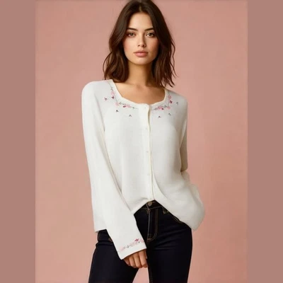 Cárdigan tejido floral mediano Stitches In Time Grannycore Cottagecore Foto 1 de 4