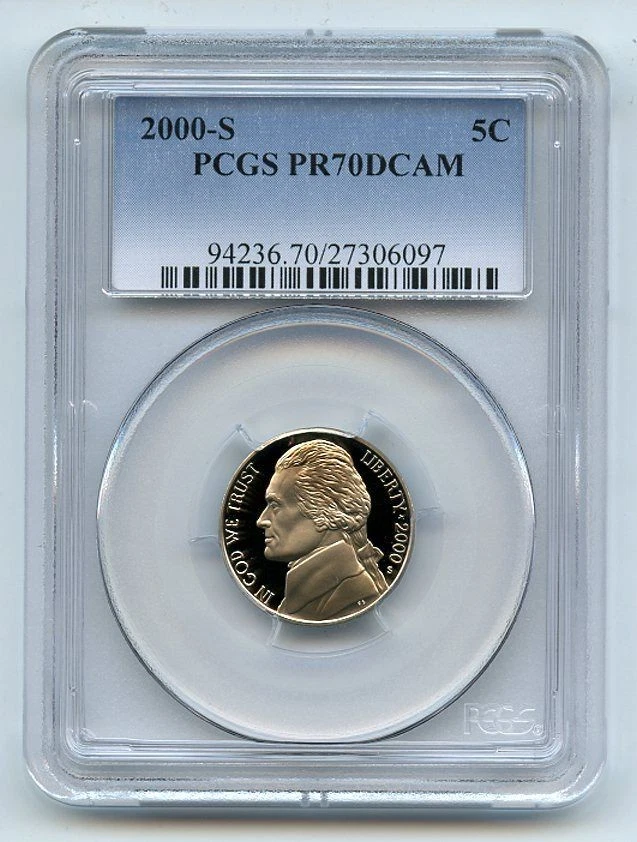 2000 S 5C Jefferson níquel PCGS PR70DCAM - Imagem 1 de 1