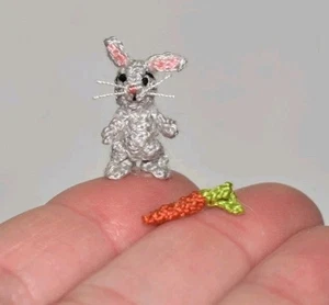 Easter Gift Rabbit Lovers Gift Miniature Crochet Bunny Micro Carrot - Picture 1 of 9