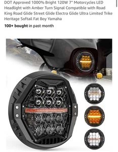 Faro LED Moto Omologato DOT 1000% Luminoso 120W 7'' con Giro Ambra... - Foto 1 di 7