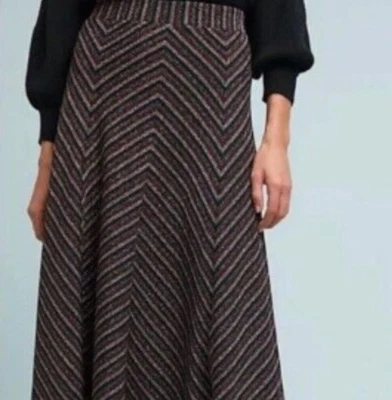 NWOT MAEVE Anthropologie Metallic Stripe A Line Midi Chevron Lurex Skirt Size M - Image 1 of 4