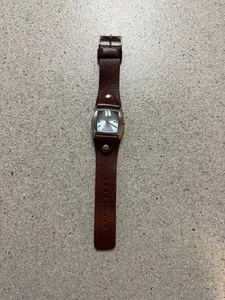 Fossil JR8133 Blue Date Dial Brown Leather Cuff Band 30m Watch - Picture 1 of 4