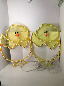 Vintage Lot of 2 Window Easter Chick Light Up 18" Orange Yellow - Picture 1 of 9
