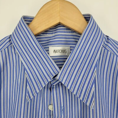 Ascot Chang Dress Shirt Button-down French Cuff Bespoke Stripes Blue White - Image 1 of 4