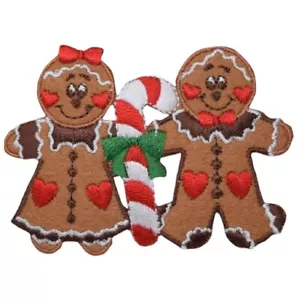 Christmas Applique Patch - Gingerbread Man, Woman, Candy Cane 3.25" (Iron on) - Picture 1 of 1