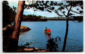 Saludos desde Frederic Wisconsin Postal Cromada Dirigiéndose a Canoe Lake WI UNP - Imagen 1 de 2