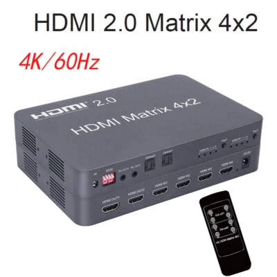 4x2 Matrix HDMI 2.0 4K Switch Splitter 2 Laptop PC To 4 Monitor Video Converter - Image 1 of 4