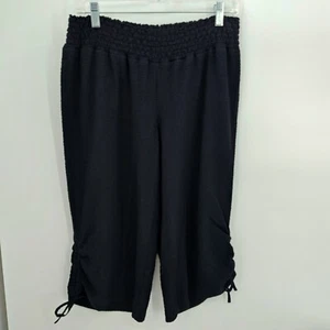Exofficio Capri Pants Womens Medium Black Elastic Waist Tie Cuffs Inside Pocket - Picture 1 of 10