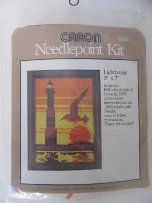 Vintage Caron Needlepoint Kit 4571 Lighthouse 5x7 Bird Sunset 10 Mesh Ocean - Image 1 of 2