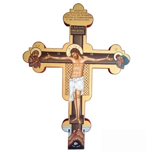 HANDPAINTED Icon of Jesus Christ Crucifixion with Virgin Mary and Saint John - Picture 1 of 7