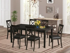 7pc Dining Set, Henley dining set table with 6 leather padded chairs cappuccino - Picture 1 of 12