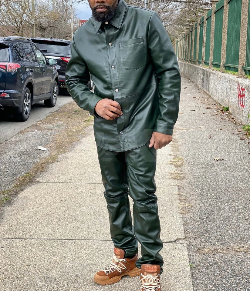 Men's 100% Real Leather Pant and shirt,2 piece Premium Outfit ,Party Wear - Image 1 of 4