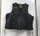 Vintage Hudson Men's Black Leather Sleeveless Snap Front Motorcycle Vest Sz 3XL