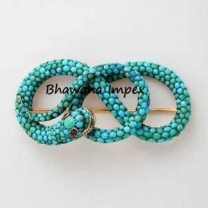 Ruby Eyes Snake Turquoise Brooches Jewelry 925 Sterling Silver Wedding Jewelry - Picture 1 of 1