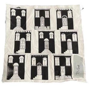 Vintage Screen Print Black Houses Townhouse Cut For 18” Square Pillow Marushka ? - Picture 1 of 7