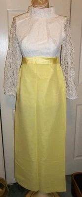 Vtg 60s 70s Yellow & White Lace Bridesmaid Prom Formal Dress XS S - Image 1 of 4