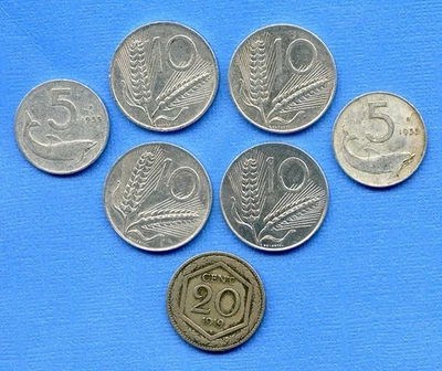 Italia Italia Fechas Surtidas Lote de 7 Monedas República Italiana Lira Centavos Monedas Foto 1 de 3