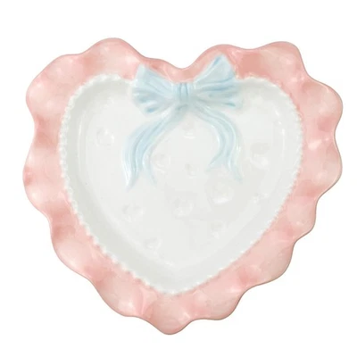 Plato de cerámica rosa en forma de corazón, plato de postre de porcelana, platos de ensalada, linda decoración Foto 1 de 4