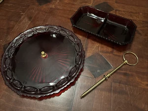Pieces for Avon 1876 Cape Cod Ruby Red 2-Tier Serving Dish & Candy Dish Tray - Picture 1 of 9