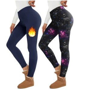 2 Pack Fleece Lined Leggings Women, Thermal Warm Black Winter Workout Yoga Leggi - Picture 1 of 3
