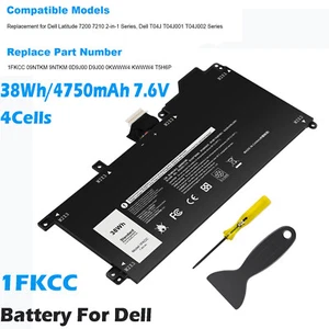 38Wh 1FKCC Laptop Battery For Dell Latitude 7200 7210 2-in-1 KWWW4 9NTKM D9J00 - Picture 1 of 9