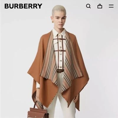 Capa de lana reversible a rayas Burberry Icon NUEVA Foto 1 de 4