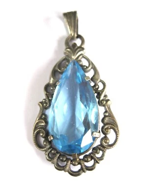 Antico Ciondolo Argento 830 Con Topazio Blu, 5,12 G - Immagine 1 di 3