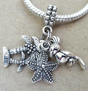 Summer Beach Vacation Palm Tree Sea Starfish Tropical Parrot European Bead Charm - Picture 1 of 12
