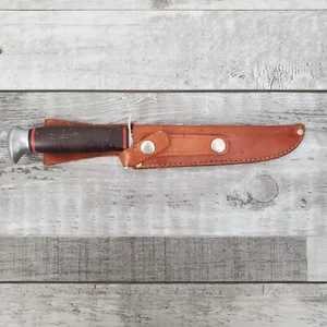 Mundial Vintage Hunting Fighting Stacked Handle With Leather Sheath 2558/6 - Picture 1 of 5