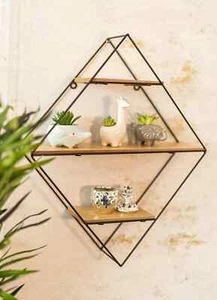 Hanging Wall Shelf Diamond Mounted Metal Wood Shelving Display Unit Storage 50cm - Picture 1 of 24