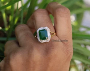  Genuine Emerald Engagement Ring for Women wedding Anniversary Ring - Picture 1 of 4