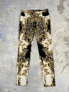 JUST CAVALLI Womens Leopard Baroque Gold Chain Print Skinny Jeans Size 26 - Picture 1 of 21